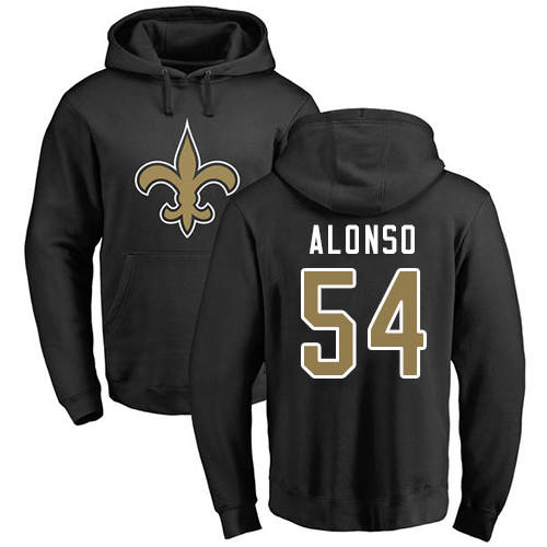 Men New Orleans Saints Black Kiko Alonso Name and Number Logo NFL Football 54 Pullover Hoodie Sweatshirts